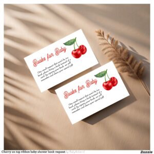 Cherry on top ribbon baby shower book request enclosure card