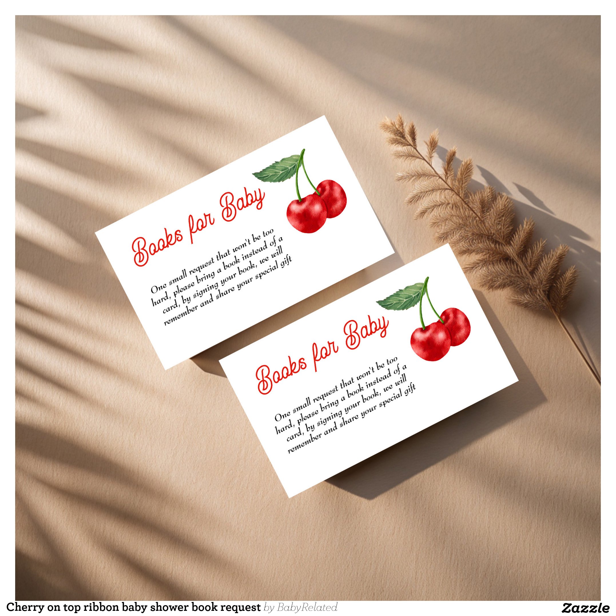 Cherry on top ribbon baby shower book request enclosure card