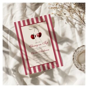 Cherry On Top Striped Bridal Shower Invitation