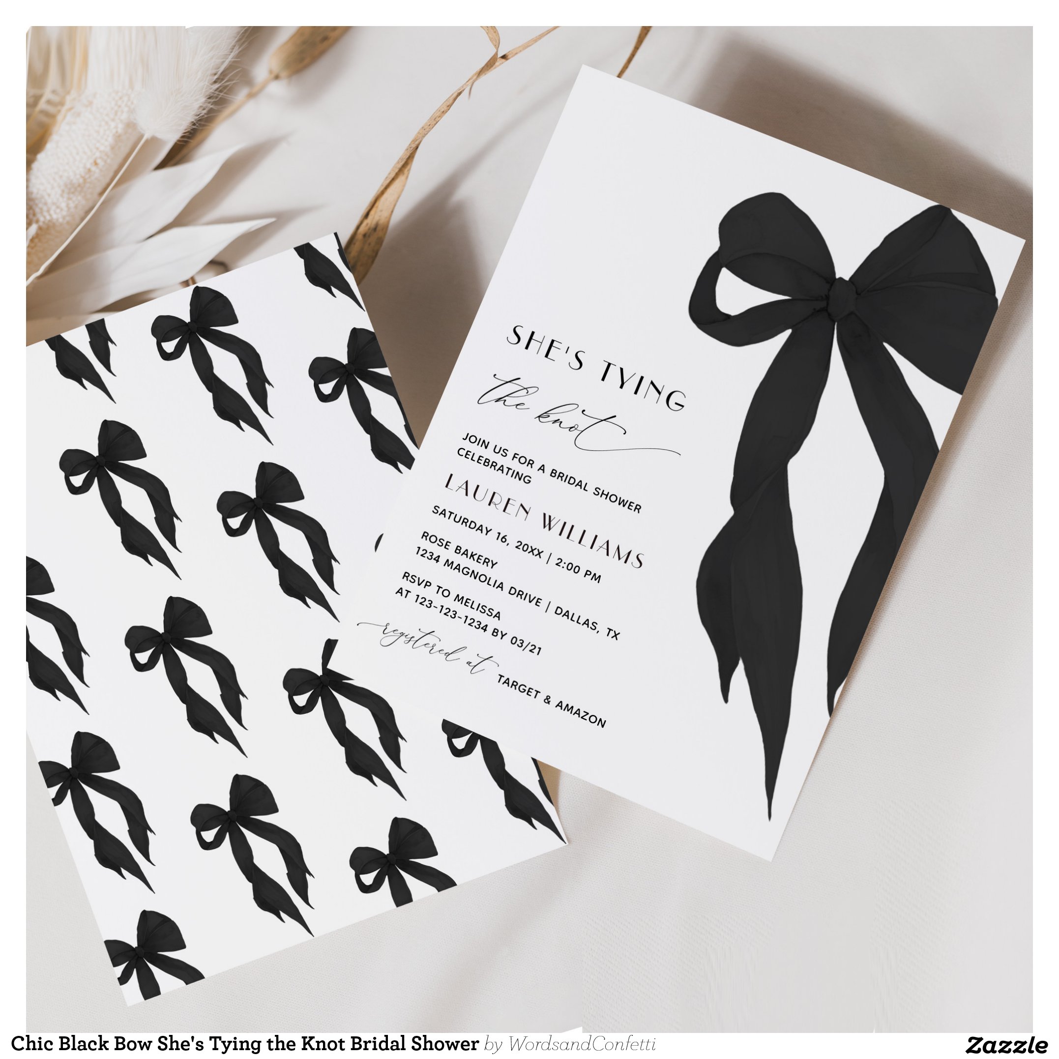 Chic Black Bow She's Tying the Knot Bridal Shower Invitation