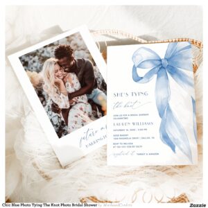 Chic Blue Photo Tying The Knot Photo Bridal Shower Invitation