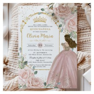 Chic Blush Pink Roses Floral Princess Quincea?era Invitation