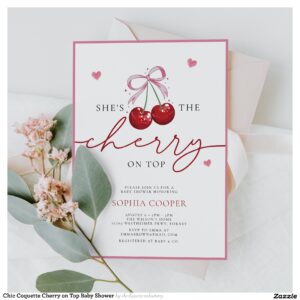 Chic Coquette Cherry on Top Baby Shower Invitation