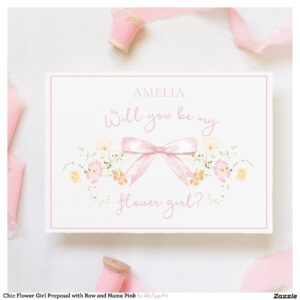 Chic Flower Girl Proposal with Bow and Name Pink Card