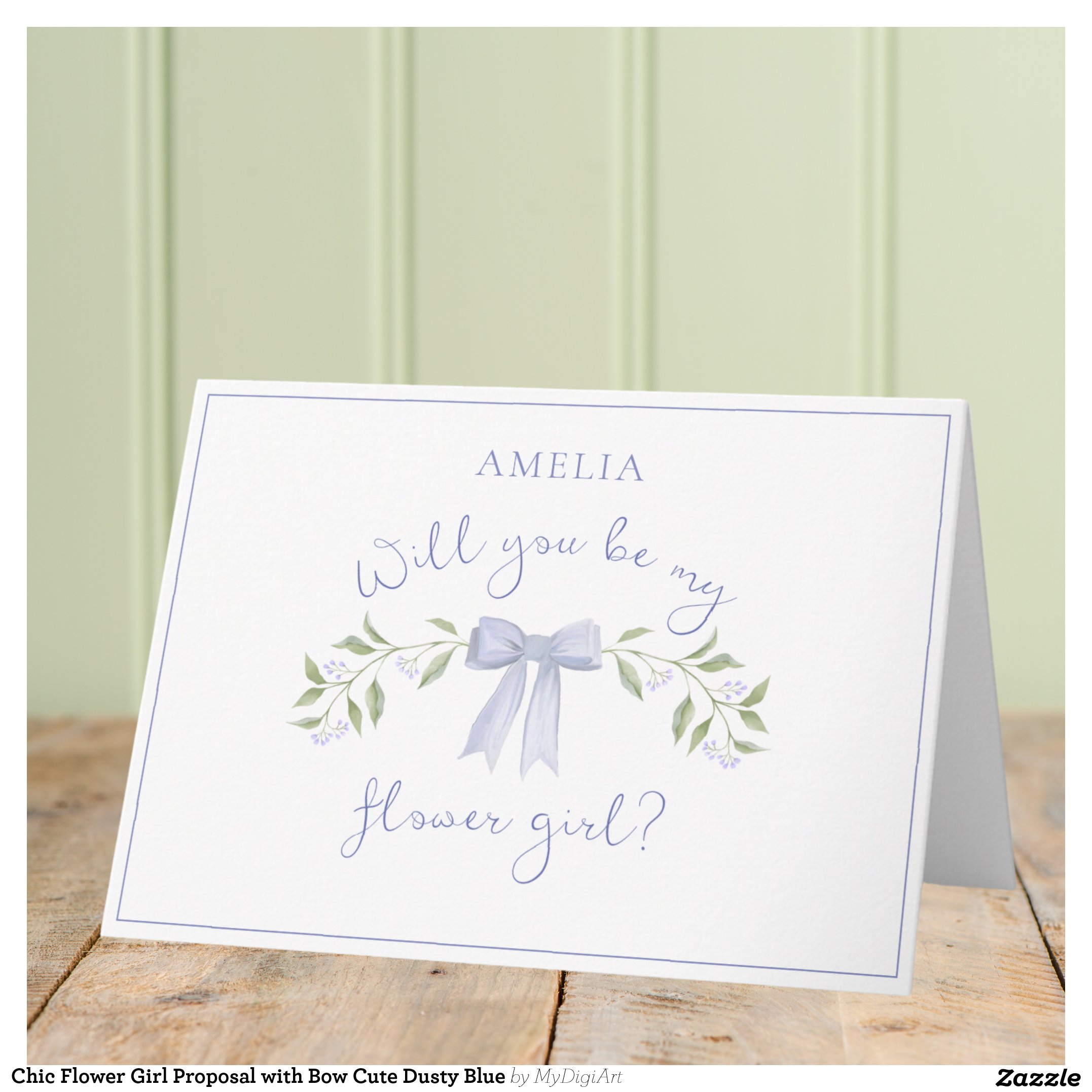 Chic Flower Girl Proposal with Bow Cute Dusty Blue Card