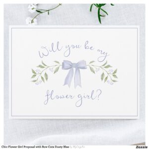 Chic Flower Girl Proposal with Bow Cute Dusty Blue Card