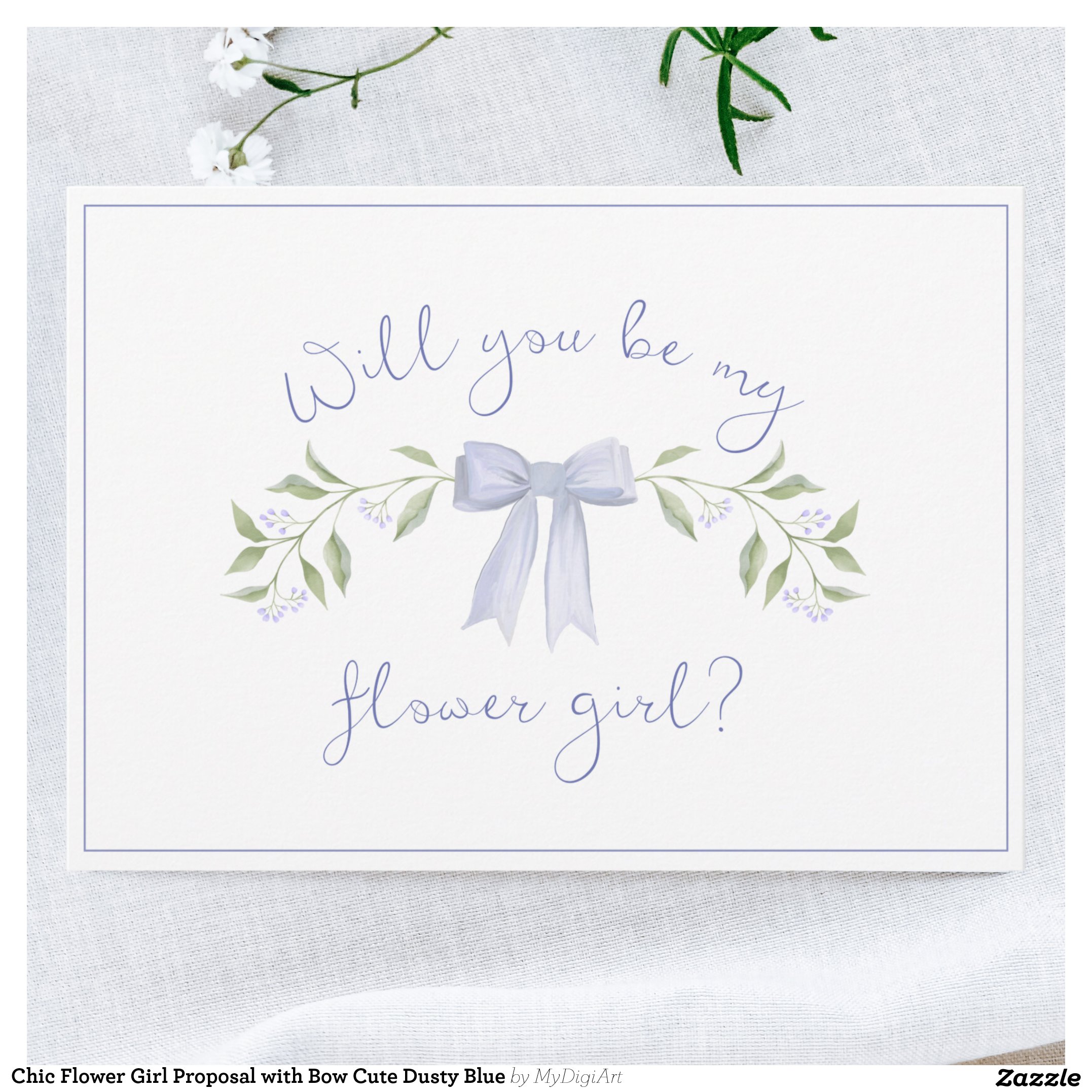 Chic Flower Girl Proposal with Bow Cute Dusty Blue Card
