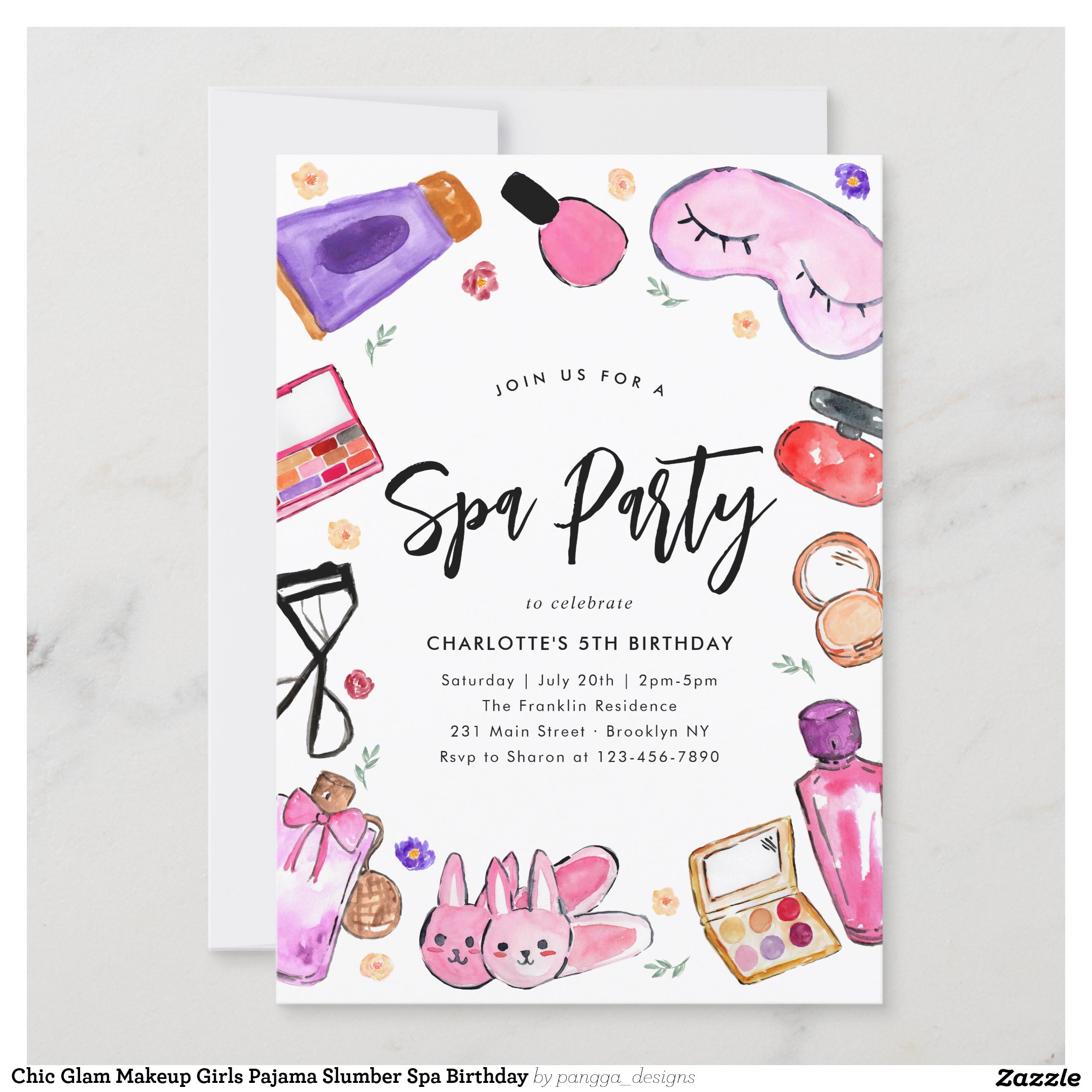 Chic Glam Makeup Girls Pajama Slumber Spa Birthday Invitation