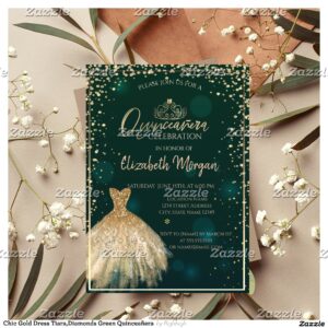Chic Gold Dress Tiara,Diamonds Green Quincea?era Invitation