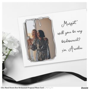 Chic Hand Drawn Bow Bridesmaid Proposal Photo Card
