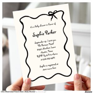 Chic Illustrated French Bow Baby Shower Invitation