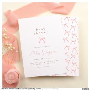 Chic Pink Watercolor Bow Girl Budget Baby Shower