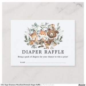 Chic Sage Greenery Woodland Animals Diaper Raffle Enclosure Card