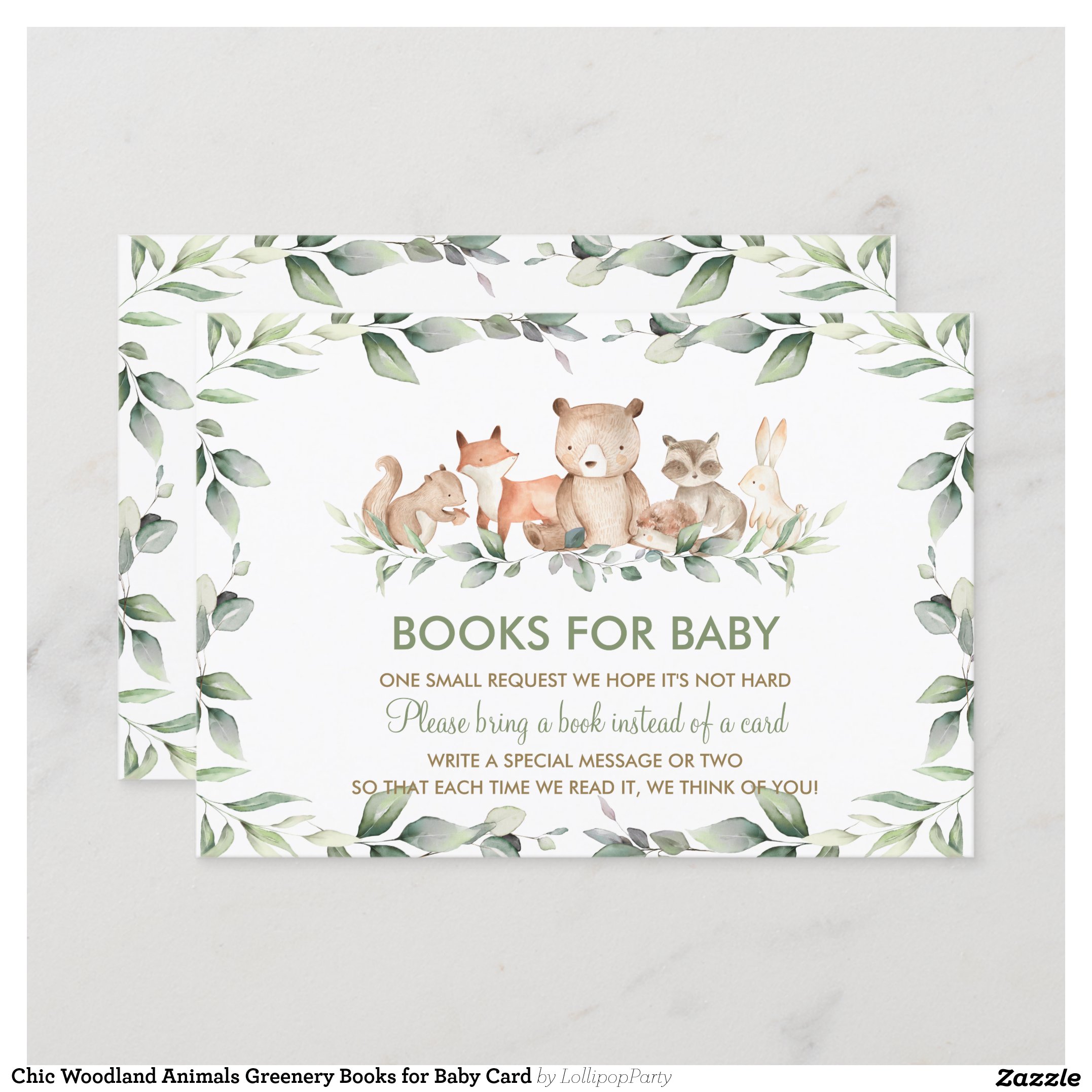 Chic Woodland Animals Greenery Books for Baby Card