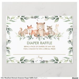 Chic Woodland Animals Greenery Diaper Raffle Card