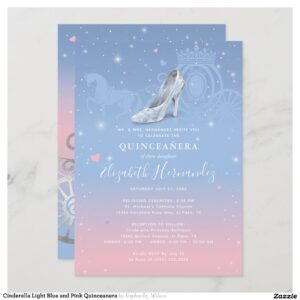 Cinderella Light Blue and Pink Quinceanera Invitation