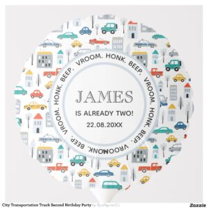 City Transportation Truck Second Birthday Party Balloon