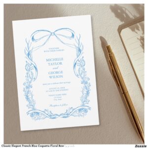 Classic Elegant French Blue Coquette Floral Bow Invitation