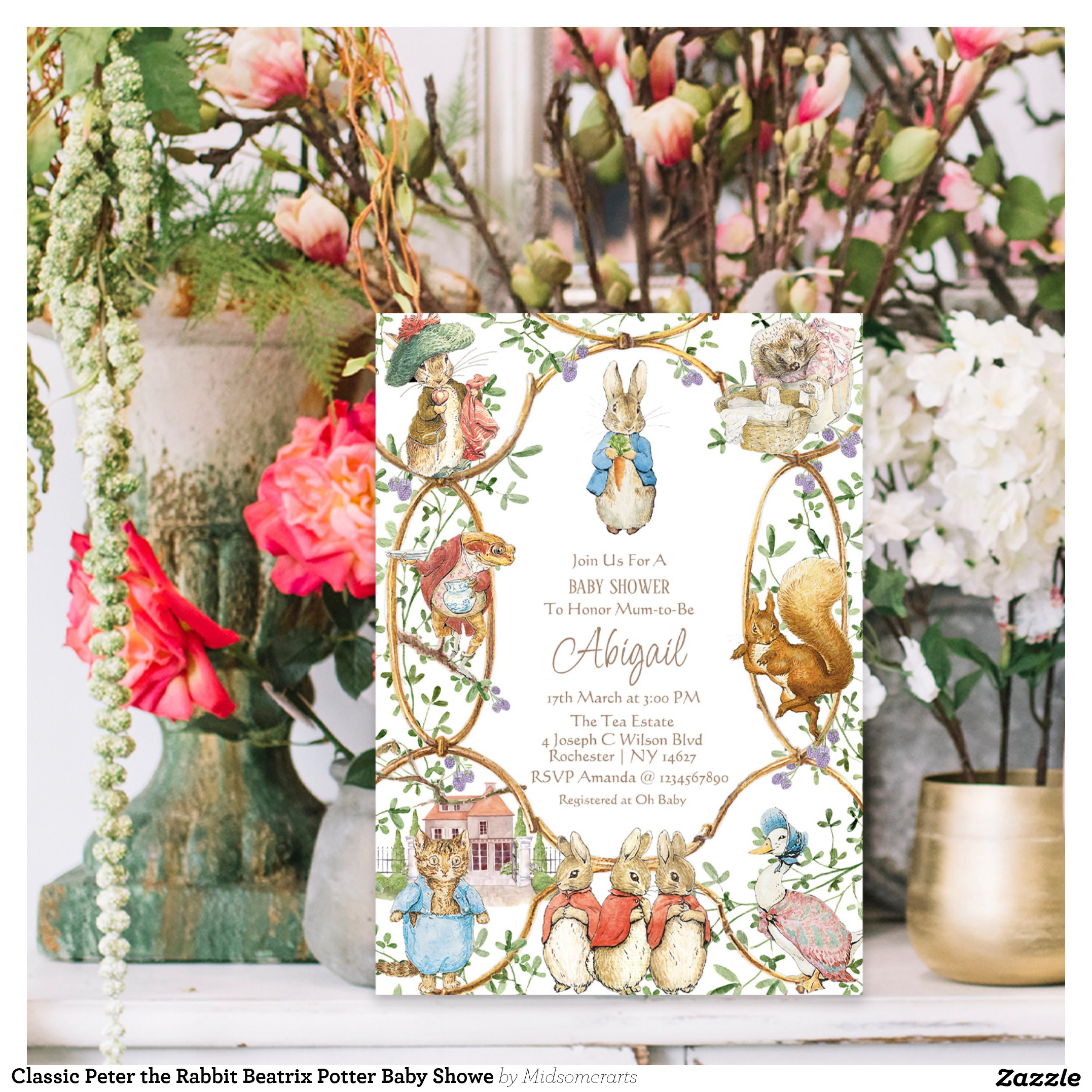 Classic Peter the Rabbit Beatrix Potter Baby Showe Invitation