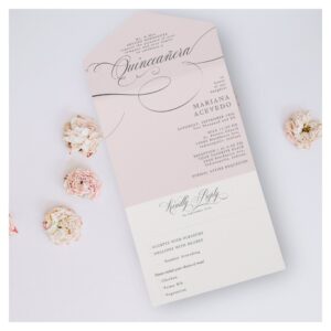 Classic Script Traditiona Wording Pink Quincea?era All In One Invitation