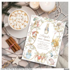 Classic Winter Peter the Rabbit Baby Shower Budget Postcard