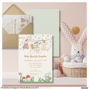 Clothesline Cottagecore Woods Mushrooms Girl Invitation