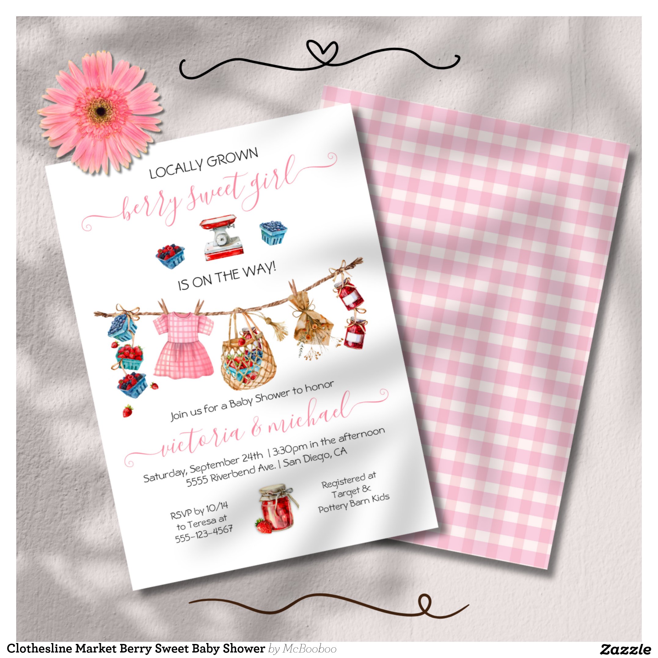 Clothesline Market Berry Sweet Baby Shower Invitation