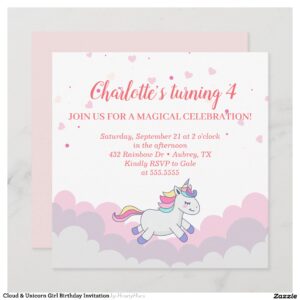 Cloud & Unicorn Girl Birthday Invitation