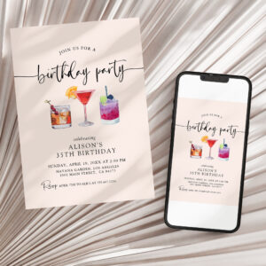 Cocktail Birthday Party Calligraphy Invitation