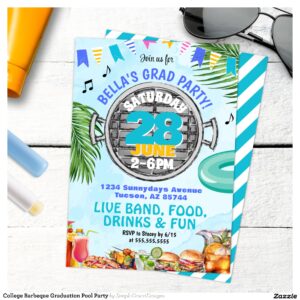 College Barbeque Graduation Pool Party Invitation