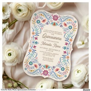 Colorful Boho Photo Quinceanera Invitation