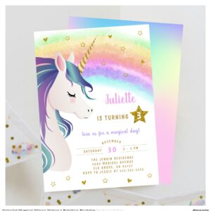 Colorful Magical Glitter Unicorn Rainbow Birthday Invitation