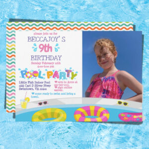 Colorful Splash Pool Birthday Party Photo Invitation