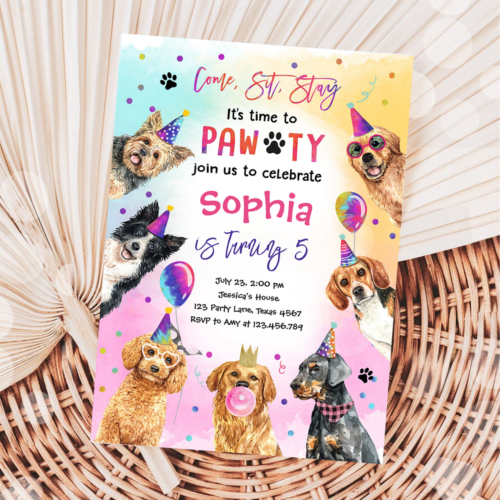 Come Sit Stay Pawty Animals Dog Birthday Party Invitation