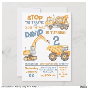 Construction 2nd Birthday Dump Truck Party Invitation