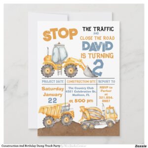 Construction 2nd Birthday Dump Truck Party Invitation