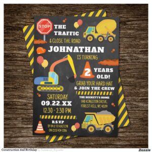 Construction 2nd Birthday Invitation