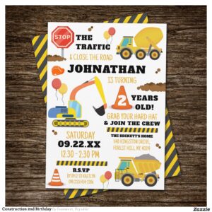 Construction 2nd Birthday Invitation