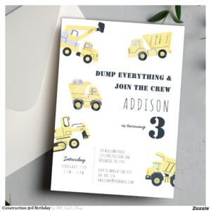 Construction 3rd Birthday Invitation