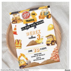 Construction Birthday, Construction, Tractor, Invitation