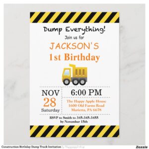 Construction Birthday Dump Truck Invitation