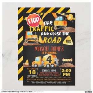Construction Birthday Invitation - Blk