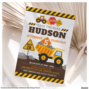 Construction Birthday Invitation Boy Dump Truck