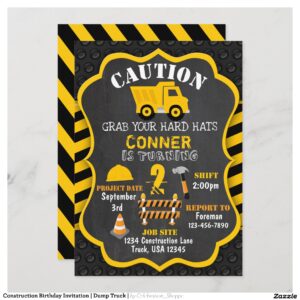 Construction Birthday Invitation Dump Truck