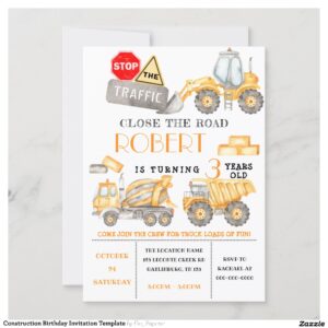 Construction Birthday Invitation Template