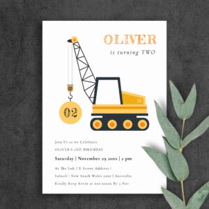 Construction Crane Vehicle Any Age Birthday Invite