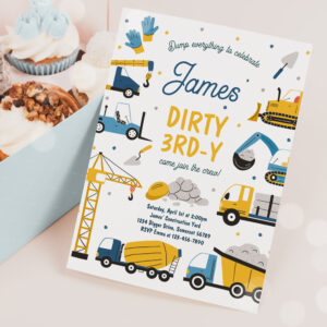 Construction Dirty 3rd-y Dump Truck 3rd Birthday Invitation