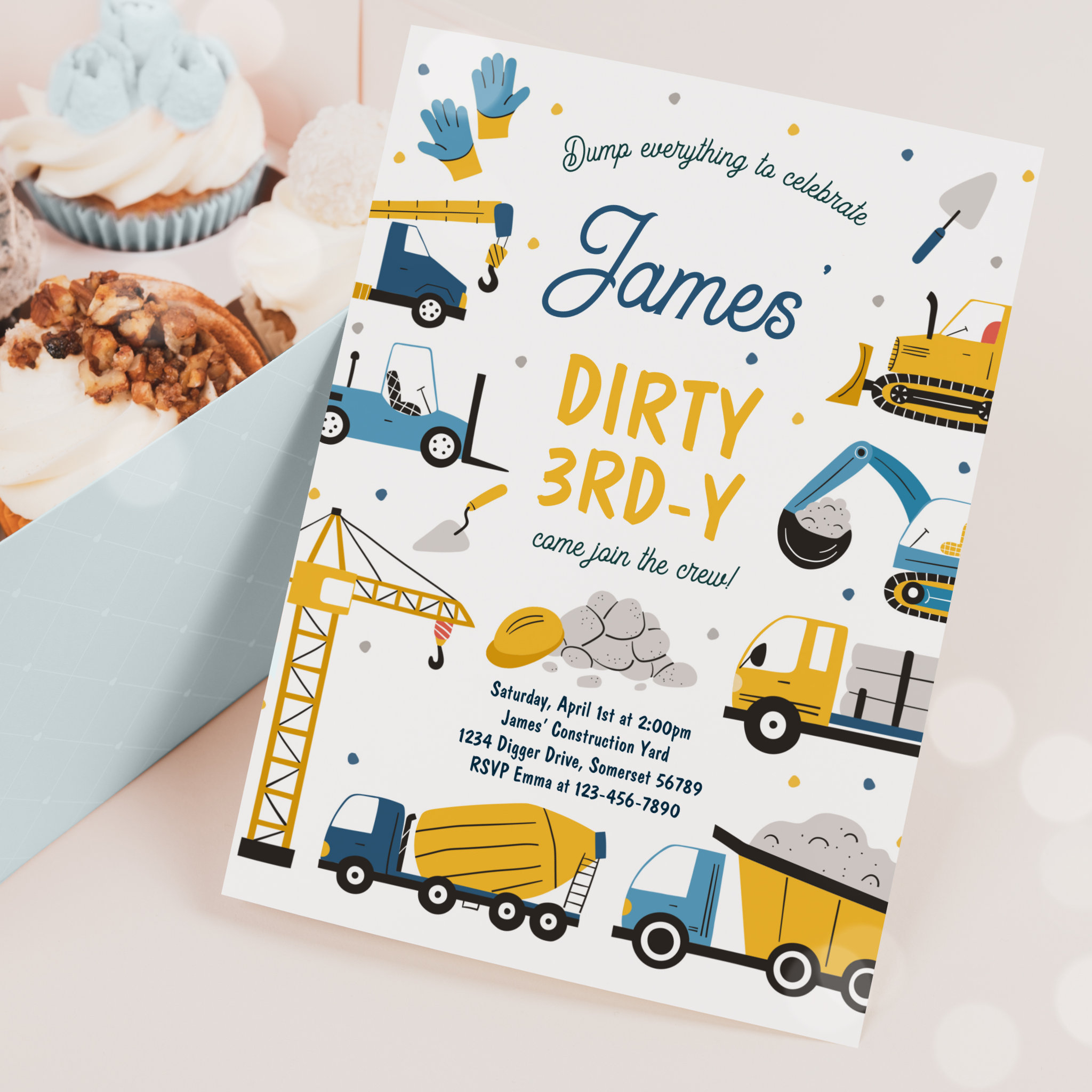 Construction Dirty 3rd-y Dump Truck 3rd Birthday Invitation