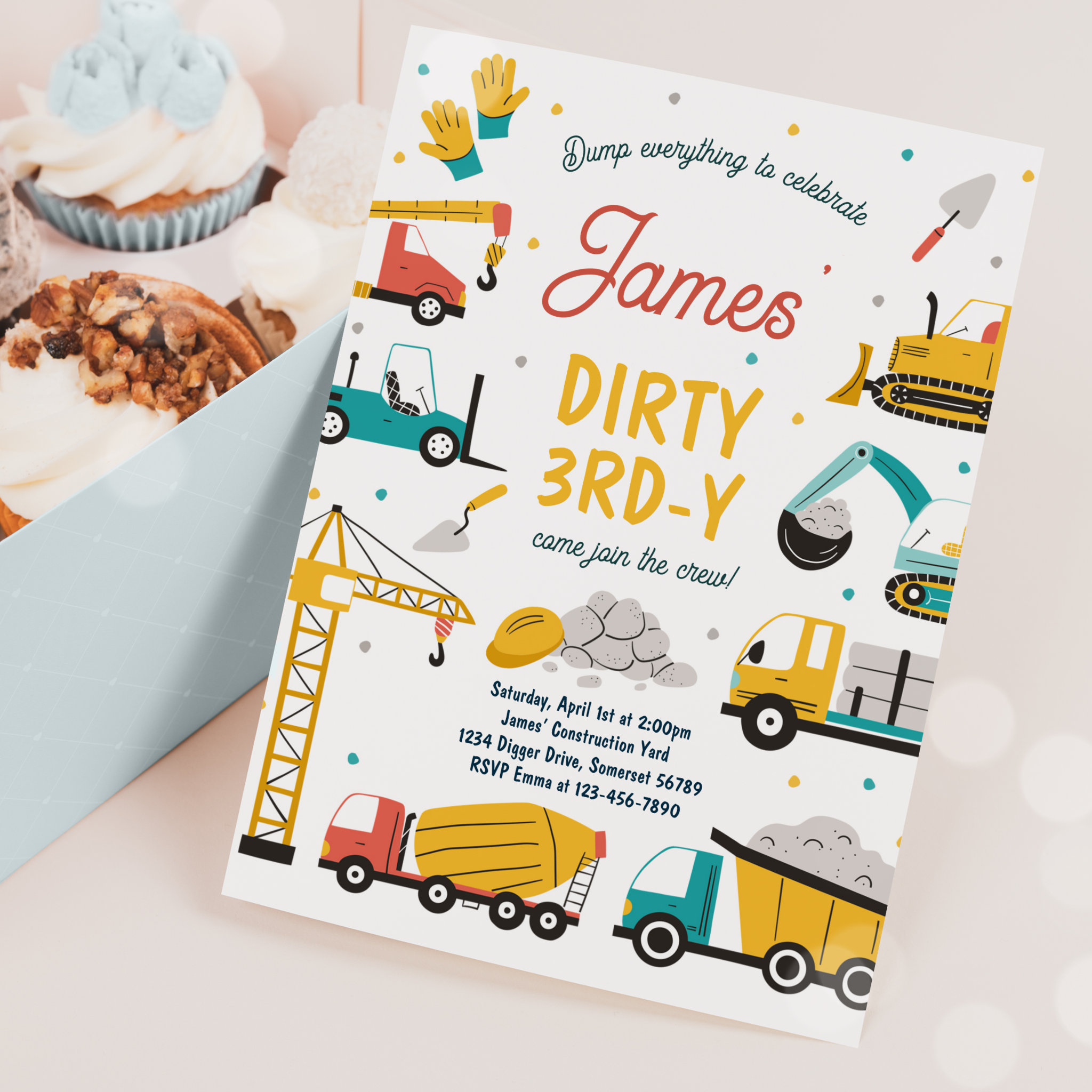 Construction Dirty 3rd-y Dump Truck 3rd Birthday Invitation
