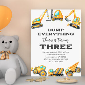 Construction Dump Everything Truck 3rd birthday Invitation